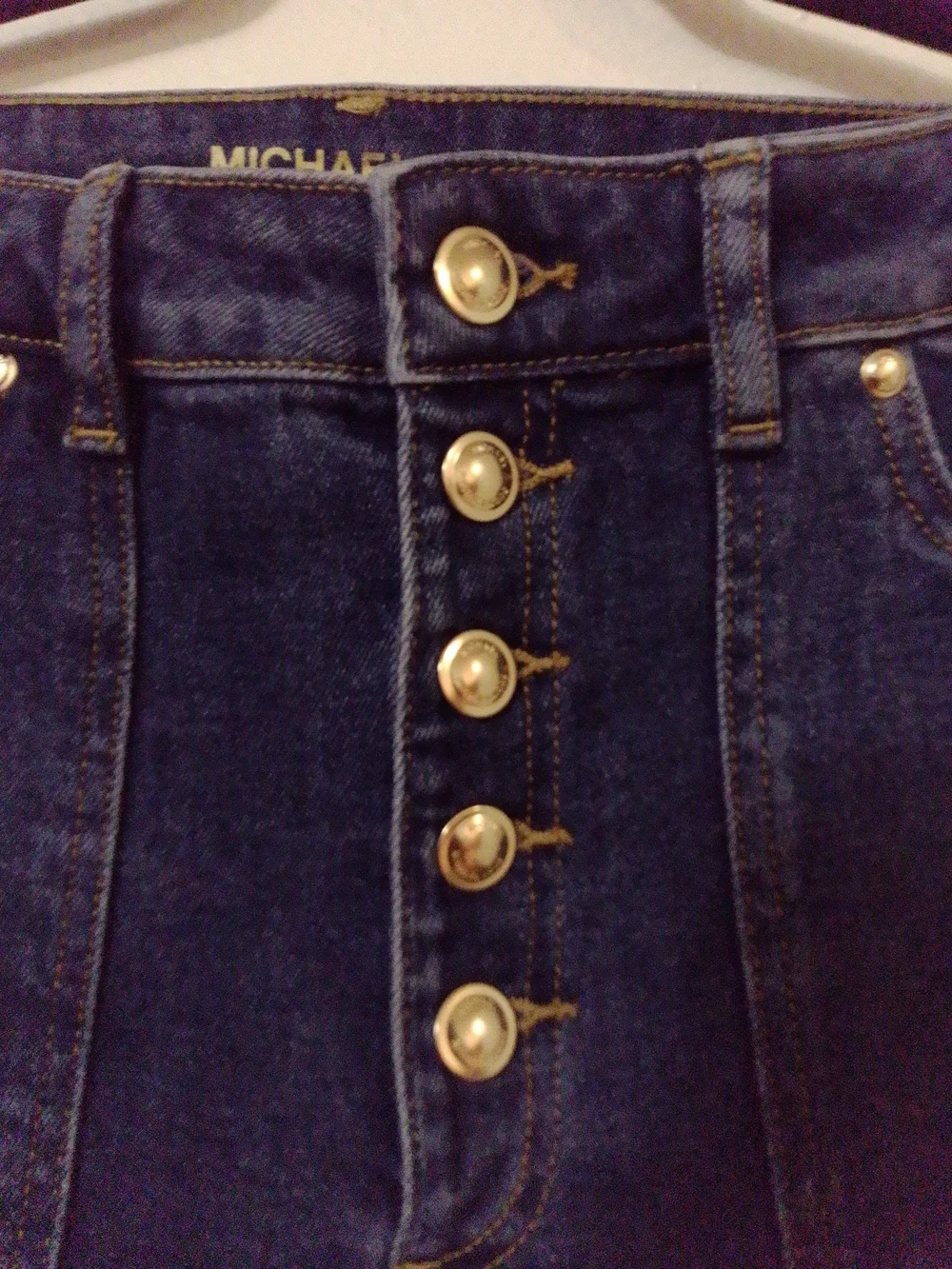 Michael Kors Dark Blue High-Rise Flare Jeans with Gold Buttons Size 12